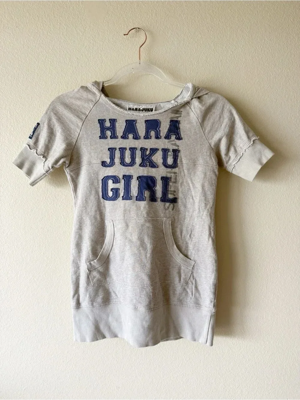 Harajuku Lovers Girls Gray Short Sleeve Hooded Sweatshirt Dress Size 12 Y2K